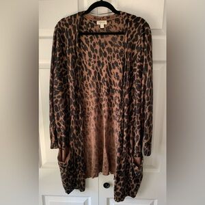 Style & Co. Brown and Black Leopard Print Open Cardigan